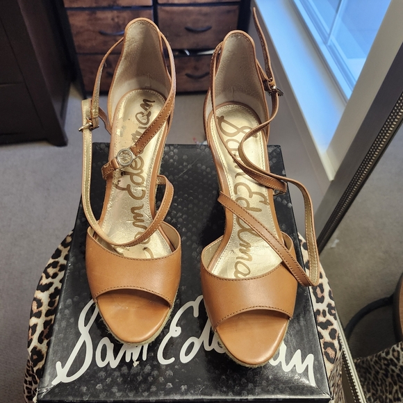 Sam Edelman Turner Tan Leather 4.5 in wedge, 2 in platform sandals Size 11 - Picture 2 of 6